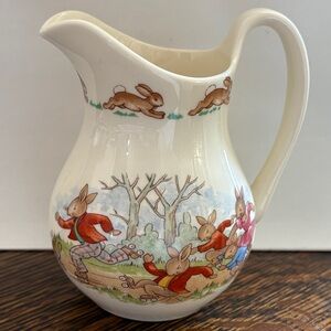 Royal Doulton Cream Ceramic Pitcher with Playful Rabbit Design